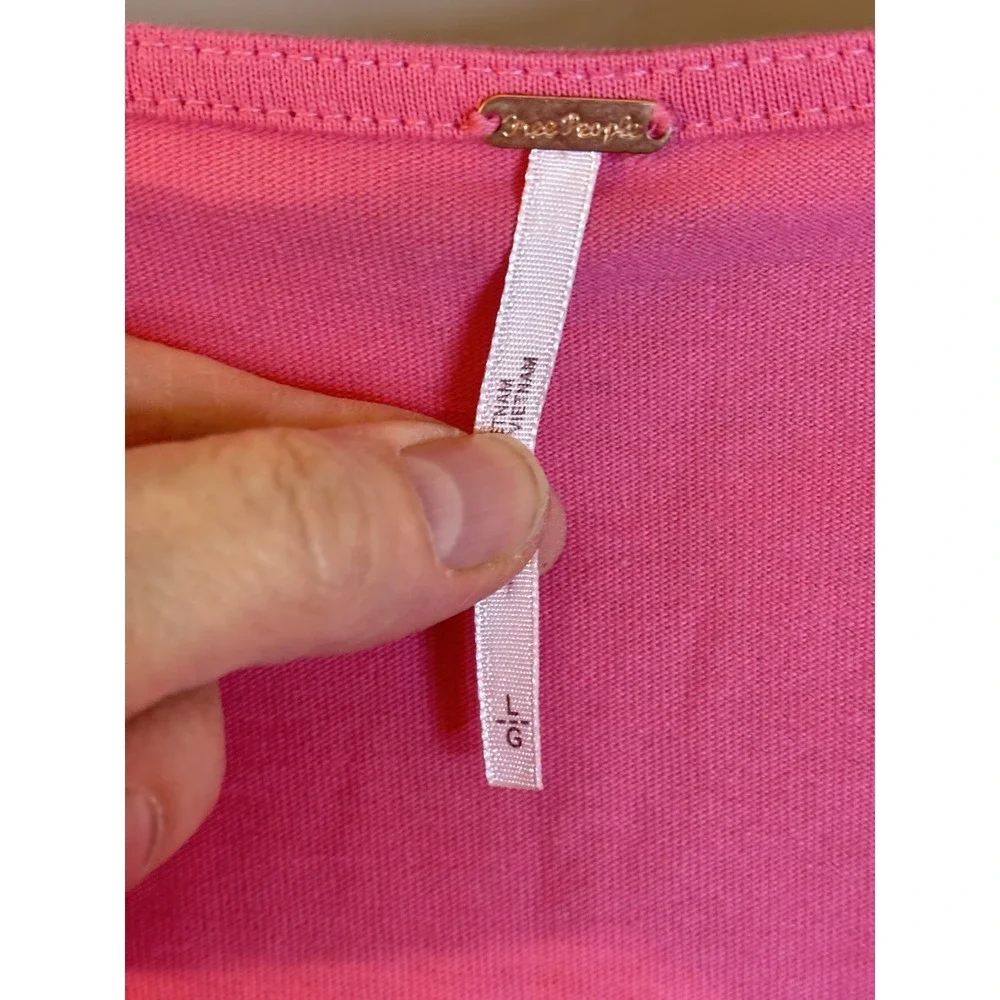 FREE PEOPLE Pink Kitty Tie‎ Front Crop Puff Sleeve Top L Coquette